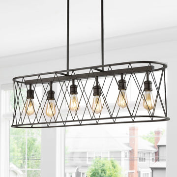 Marion 37.75" Adjustable Iron Farmhouse Rustic LED Dimmable Pendant - JONATHAN Y